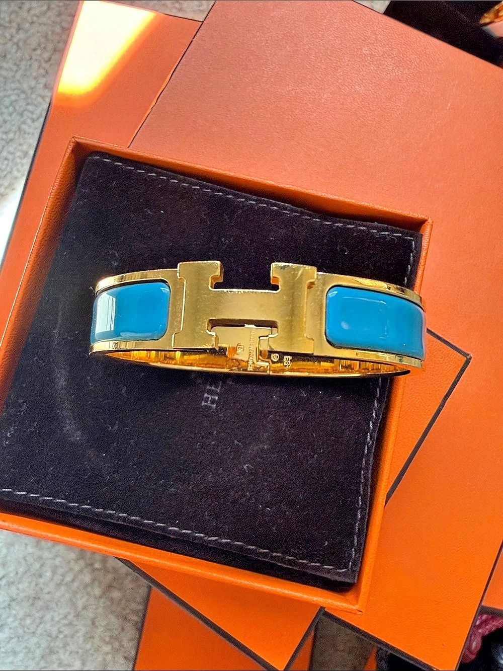 Hermès Clic Clac H Bracelet Lake Blue Enamel Gold Hardware